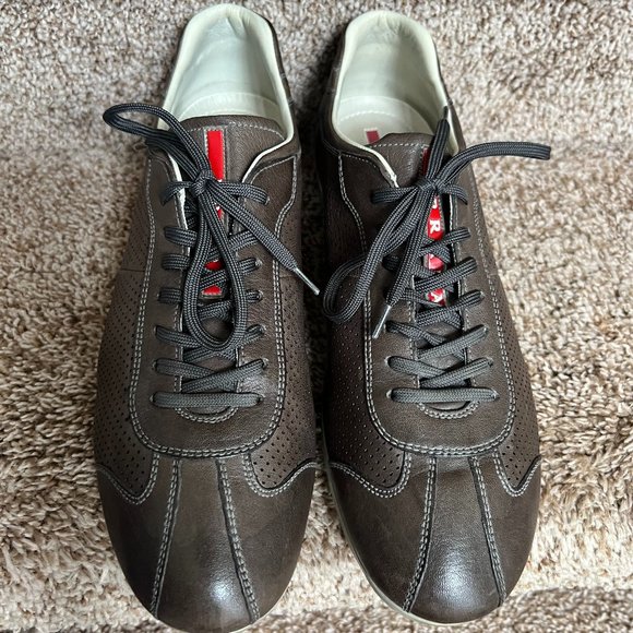 PRADA Men's Olive Casual Sports Leather Shoes - Picture 3 of 13